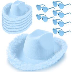 7185 Cowgirl Hat With Feather Boa And Heart Sunglasses Set For Girls